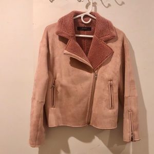 Zara faux suede shearling light pink jacket